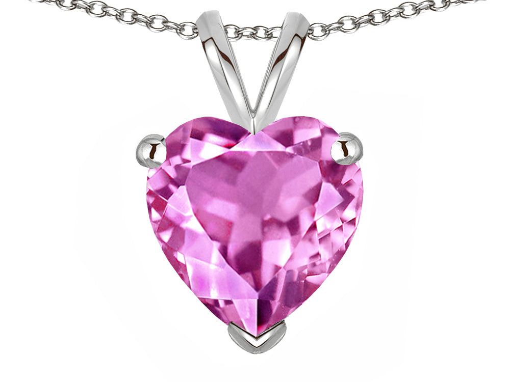 Star K ™ 8mm Heart Created Pink Sapphire Pendant Necklace