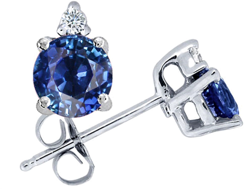 Tommaso Design™ Genuine 5mm Round Sapphire Stud Earrings