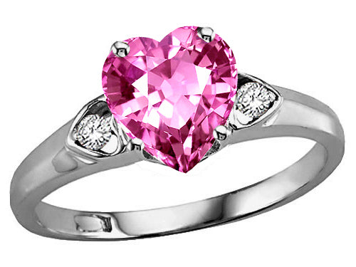 Tommaso Design Heart Shape 8mm Created Pink Sapphire Ring