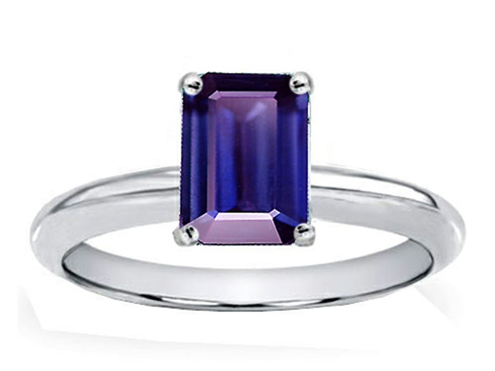 Tommaso Design Genuine Iolite Emerald Cut 8x6mm Engagement Ring