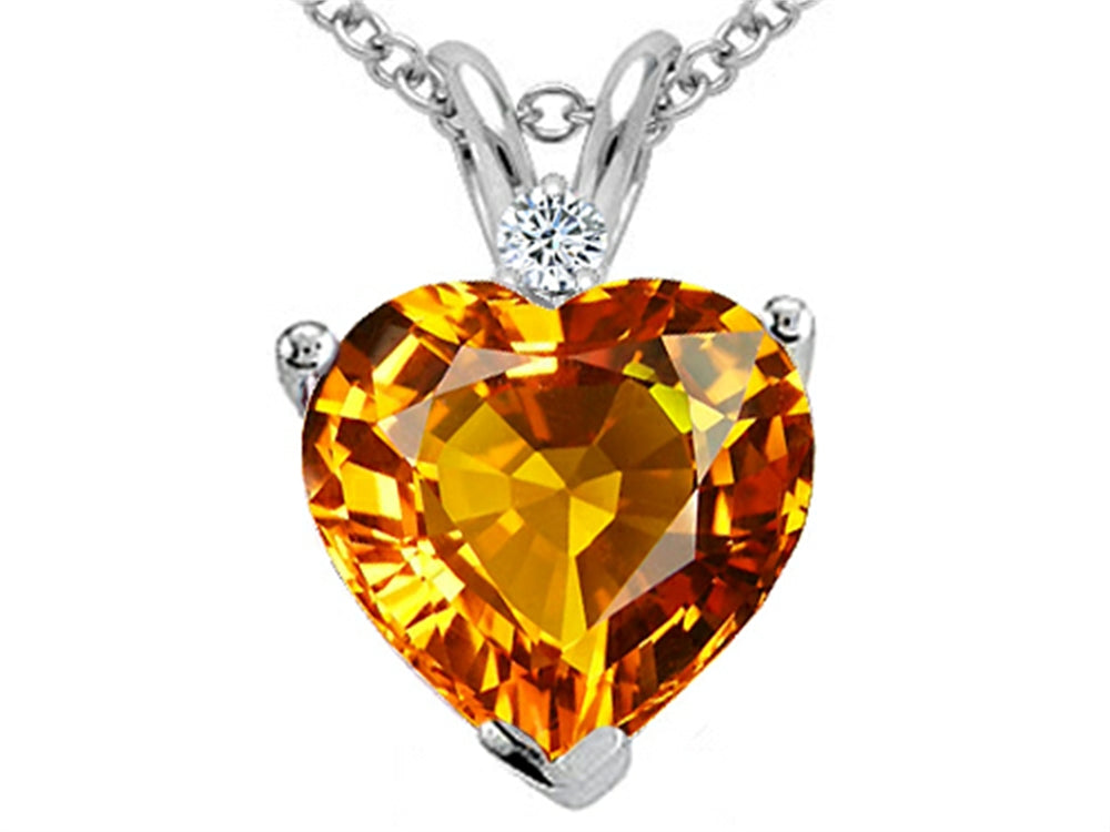 Tommaso Design™ 8mm Heart Shape Genuine Citrine and Diamond Heart Pendant Necklace
