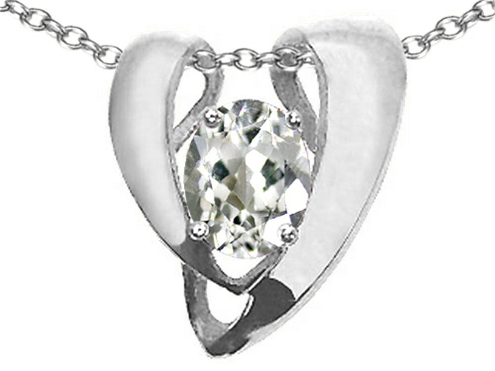 Tommaso Design™ Oval 9x7mm Genuine White Topaz Heart Shaped Pendant Necklace Enhancer