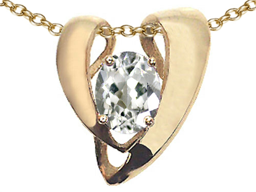 Tommaso Design™ Oval 9x7mm Genuine White Topaz Heart Shaped Pendant Necklace Enhancer