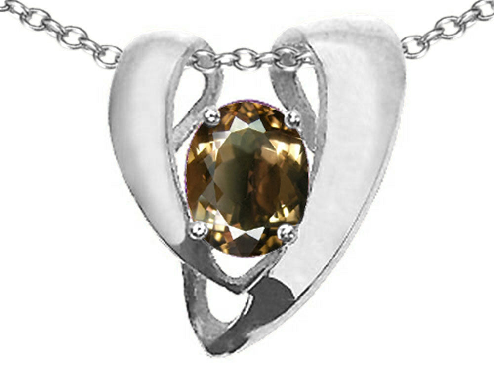 Tommaso Design™ Oval 9x7mm Genuine Smoky Quartz Heart Shaped Pendant Necklace Enhancer