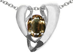 Tommaso Design™ Oval 9x7mm Genuine Smoky Quartz Heart Shaped Pendant Necklace Enhancer