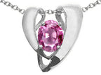 Tommaso Design™ Oval 9x7mm Created Pink Sapphire Heart Shaped Pendant Necklace Enhancer