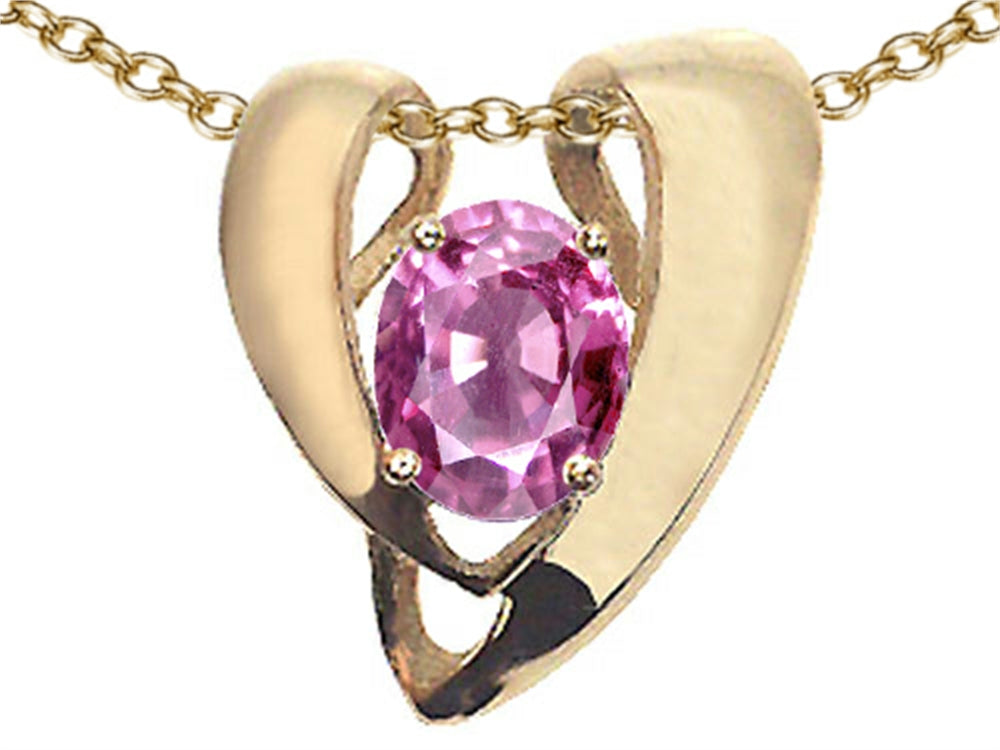 Tommaso Design™ Oval 9x7mm Created Pink Sapphire Heart Shaped Pendant Necklace Enhancer