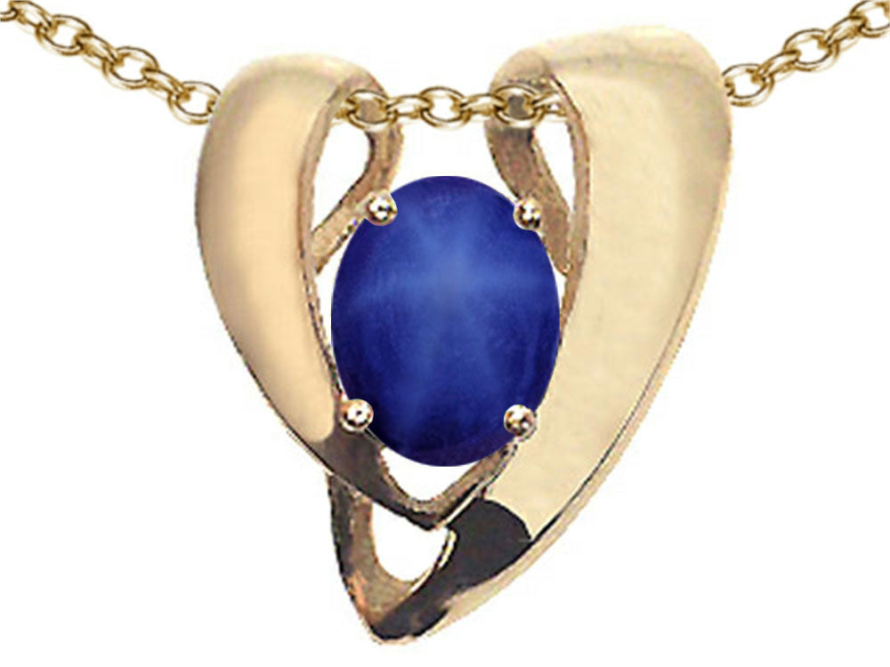 Tommaso Design™ Oval 9x7mm Created Star Sapphire Heart Shaped Pendant Necklace Enhancer