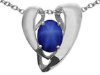 Tommaso Design™ Oval 9x7mm Created Star Sapphire Heart Shaped Pendant Necklace Enhancer