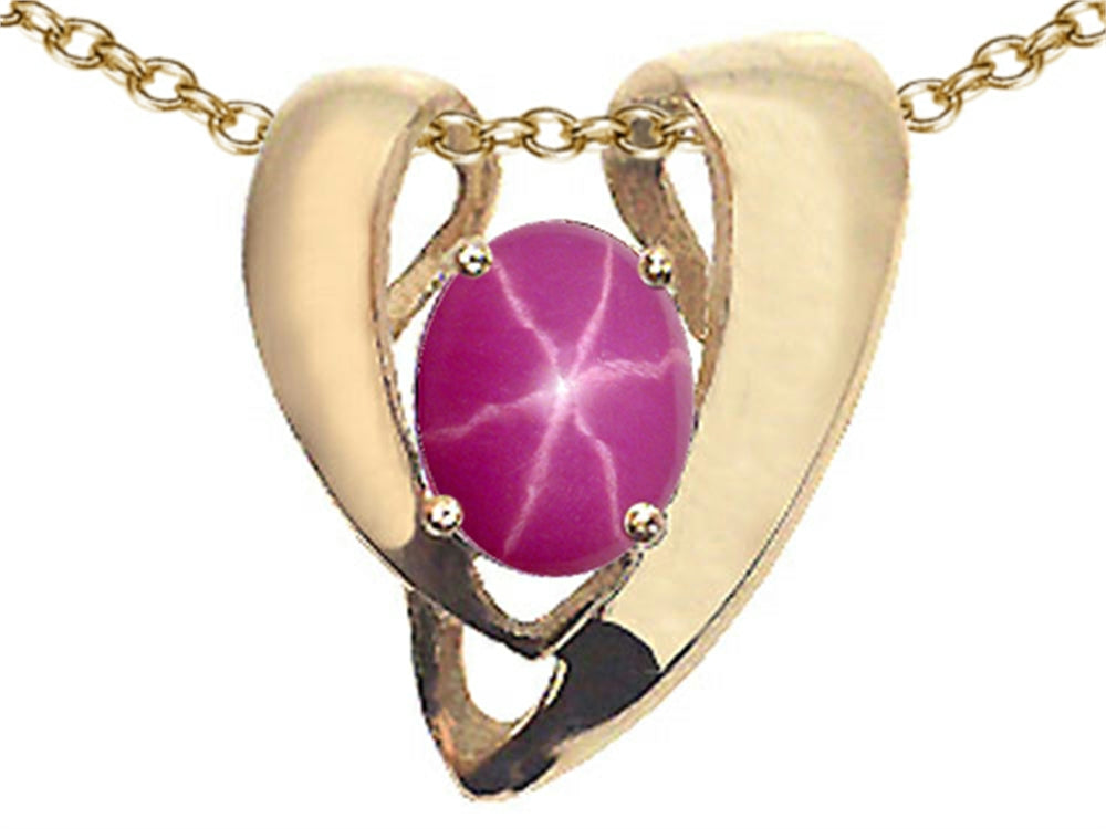 Tommaso Design™ Oval 9x7mm Created Star Ruby Heart Shaped Pendant Necklace Enhancer