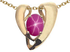Tommaso Design™ Oval 9x7mm Created Star Ruby Heart Shaped Pendant Necklace Enhancer