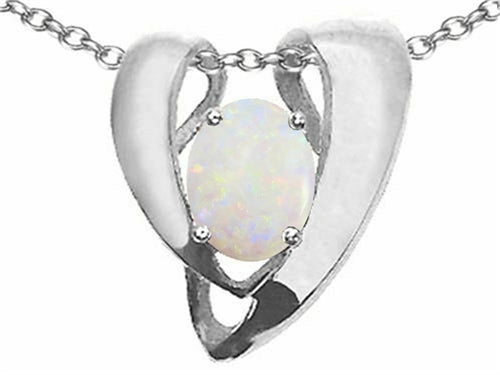 Tommaso Design™ Oval 9x7mm Genuine Opal Heart Shaped Pendant Necklace Enhancer