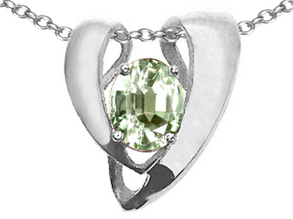 Tommaso Design™ Oval 9x7mm Green Amethyst Heart Shaped Pendant Necklace Enhancer