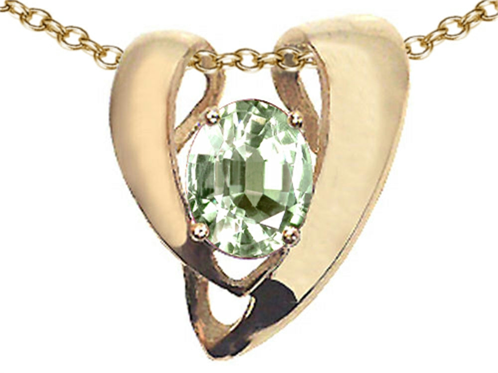 Tommaso Design™ Oval 9x7mm Green Amethyst Heart Shaped Pendant Necklace Enhancer