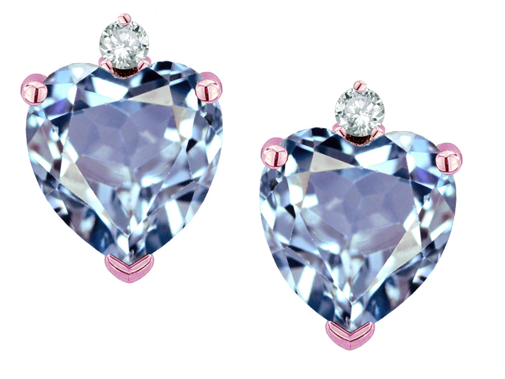 Star K™ Heart Shape 7mm Simulated Aquamarine Friction Backs Earrings Studs