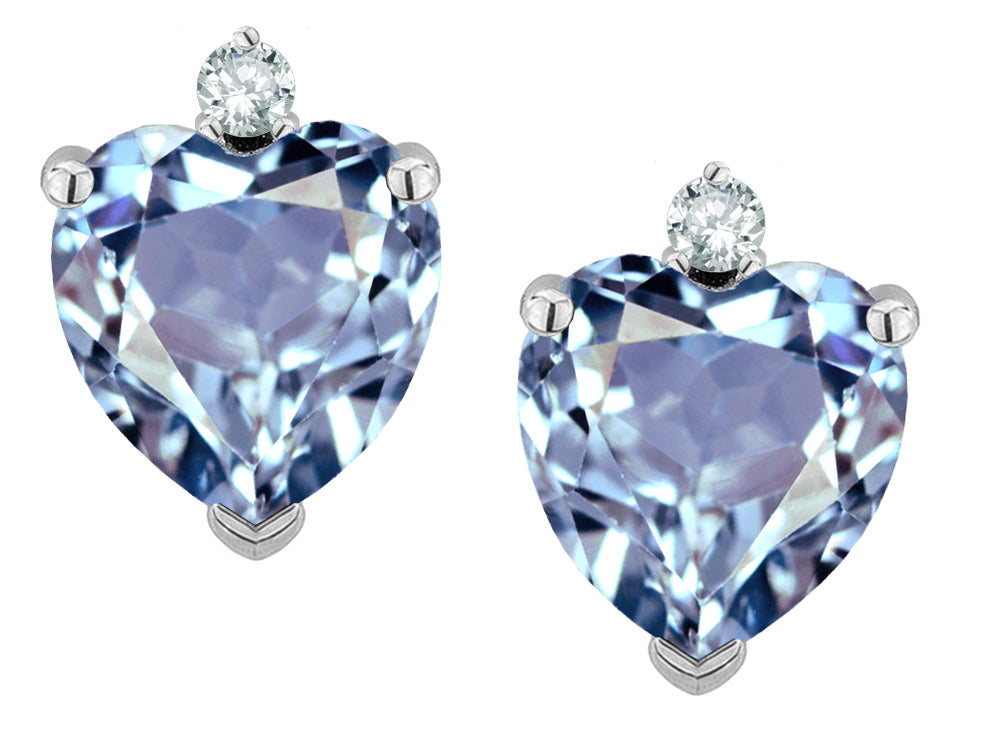 Star K™ Heart Shape 7mm Simulated Aquamarine Friction Backs Earrings Studs