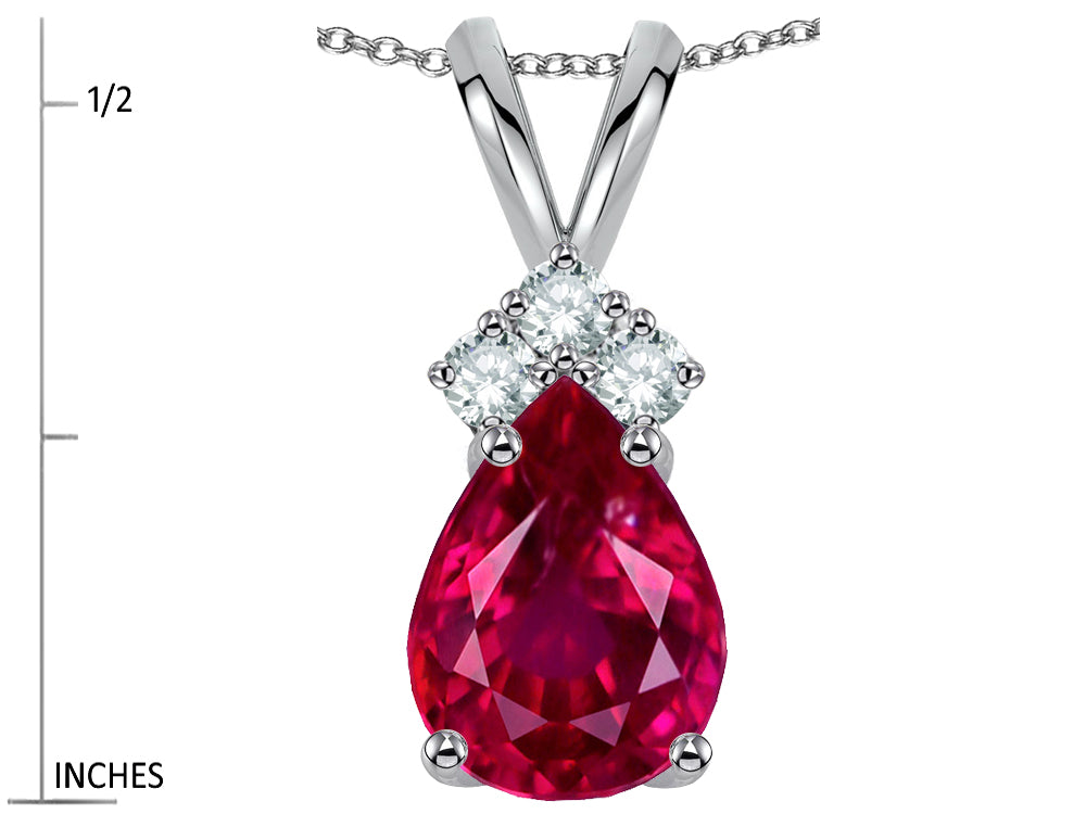 Star K™ Pear Shape 8x6mm Created Ruby Rabbit Ear Pendant Necklace