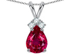 Star K™ Pear Shape 8x6mm Created Ruby Rabbit Ear Pendant Necklace
