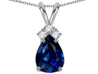 Star K™ Classic Pear Shape 8x6mm Created Sapphire Rabbit Ear Pendant Necklace