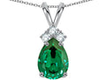 Star K™ Pear Shape 8x6mm Simulated Emerald Rabbit Ear Pendant Necklace