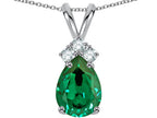 Star K™ Pear Shape 8x6mm Simulated Emerald Rabbit Ear Pendant Necklace