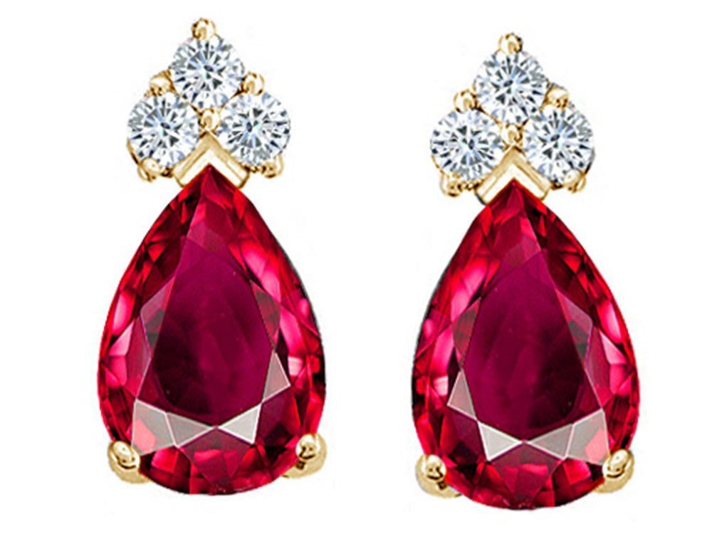 Tommaso Design™ Pear Shape 8x6mm Created Ruby Earrings