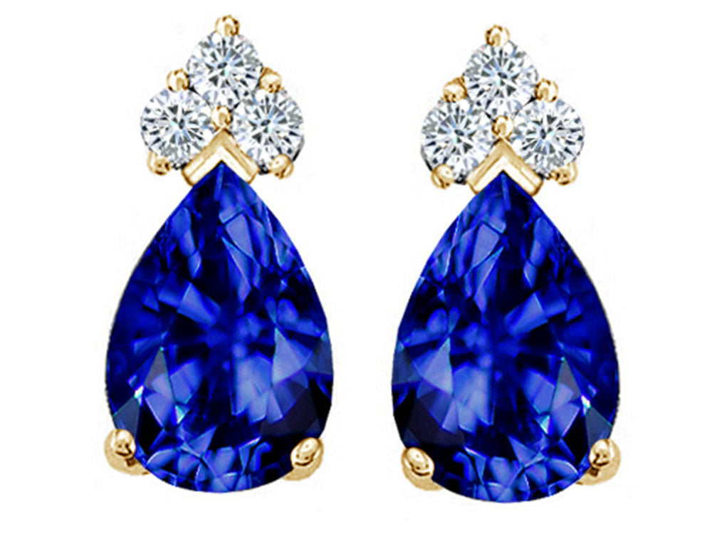 Tommaso Design™ Pear Shape 8x6mm Created Blue Sapphire Earrings