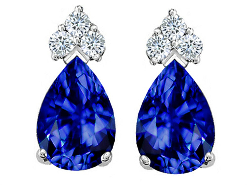 Tommaso Design™ Pear Shape 8x6mm Created Blue Sapphire Earrings