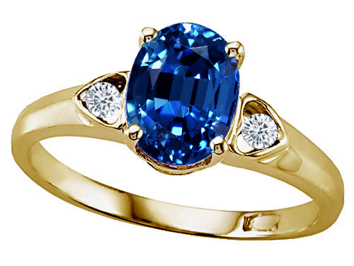 Tommaso Design Oval 8x6mm Created Blue Sapphire Ring