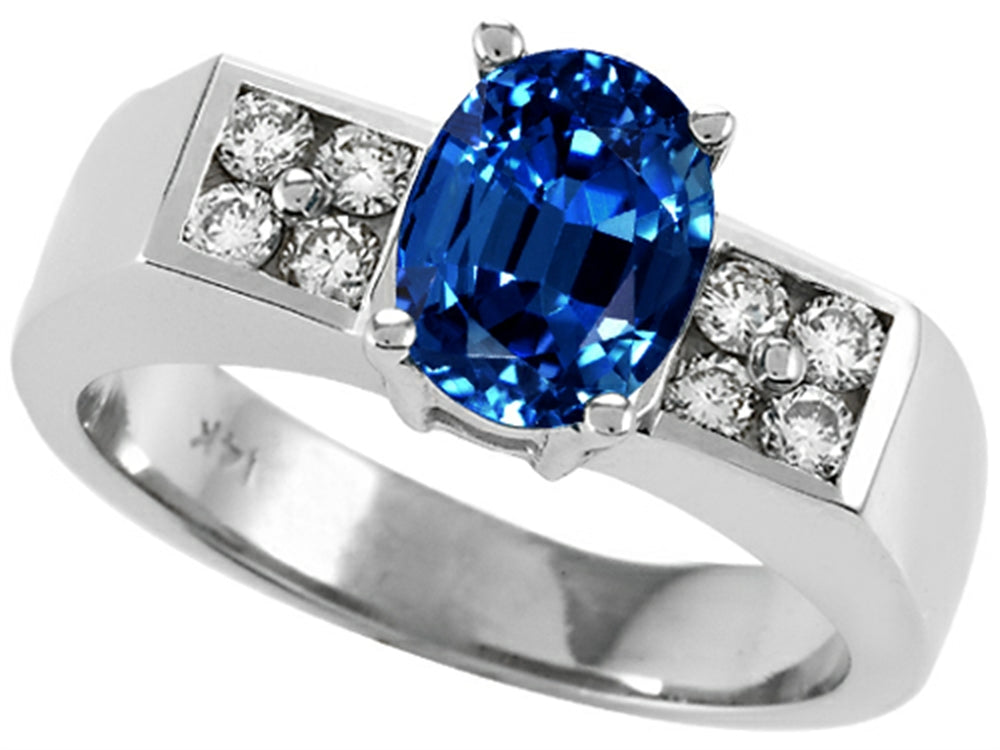 Tommaso Design Oval 8x6mm Created Blue Sapphire Ring