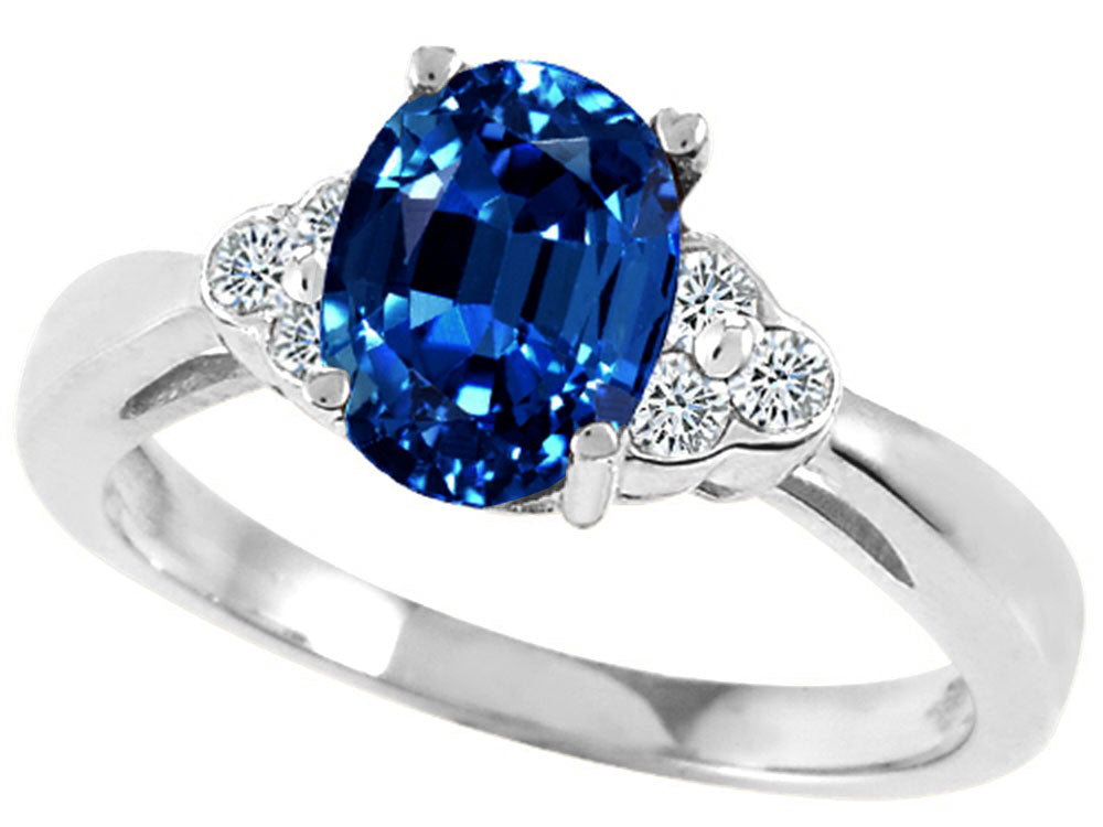 Tommaso Design Oval 8x6mm Created Blue Sapphire Ring