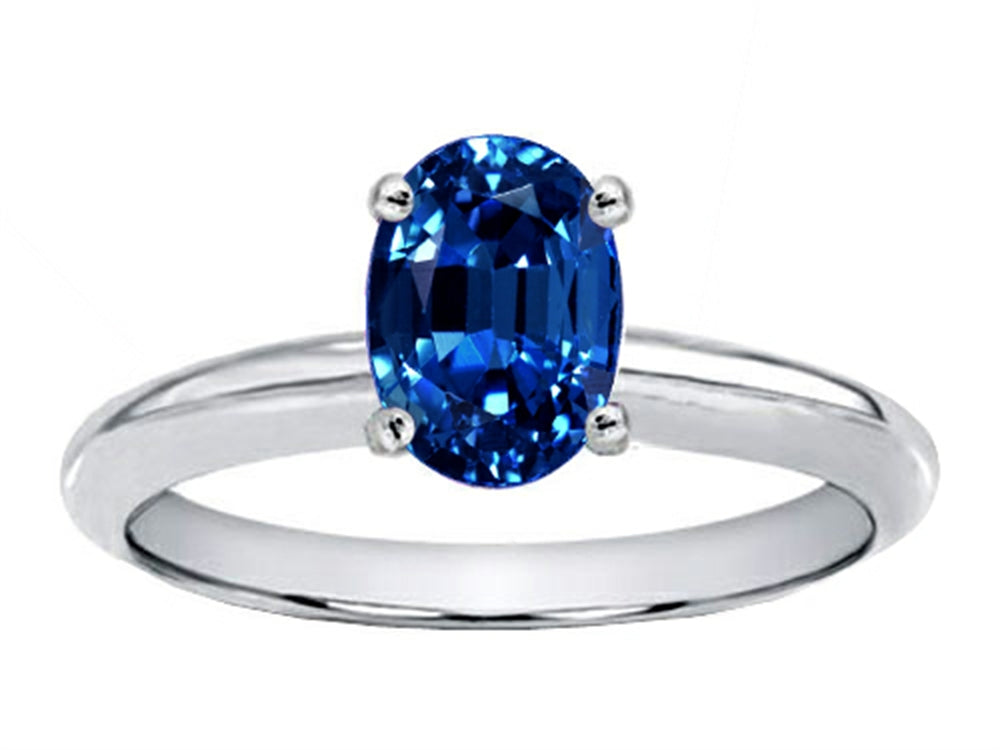 Tommaso Design Oval 8x6mm Created Blue Sapphire Solitaire Engagement Ring