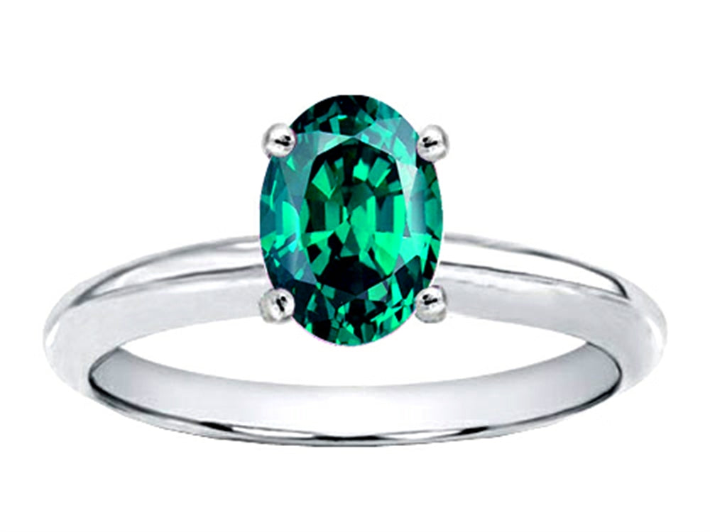 Tommaso Design Oval 8x6mm Simulated Emerald Solitaire Engagement Ring