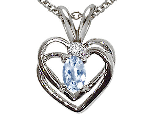 Tommaso Design™ Oval 5x3mm Genuine Aquamarine Heart Pendant Necklace