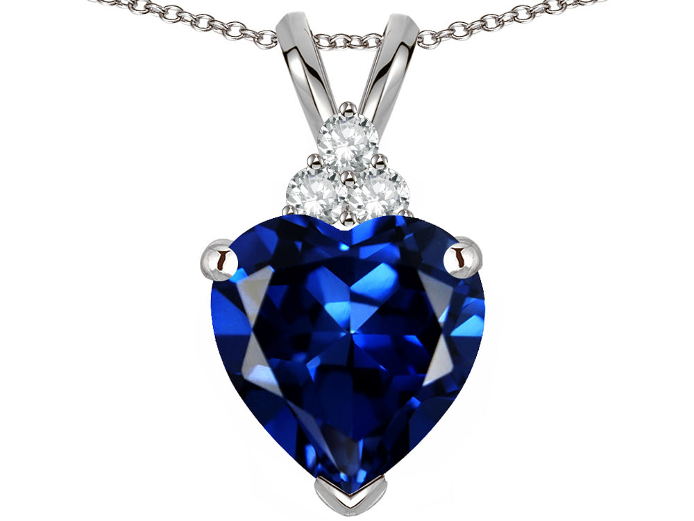 Tommaso Design™ Heart Shape 8mm Created Blue Sapphire Heart Pendant Necklace