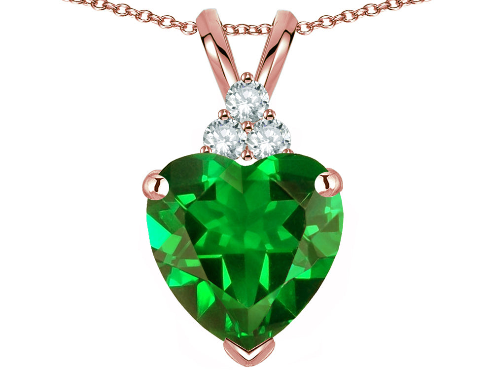Star K™ 8mm Heart Shape Simulated Emerald Three Stone Pendant Necklace