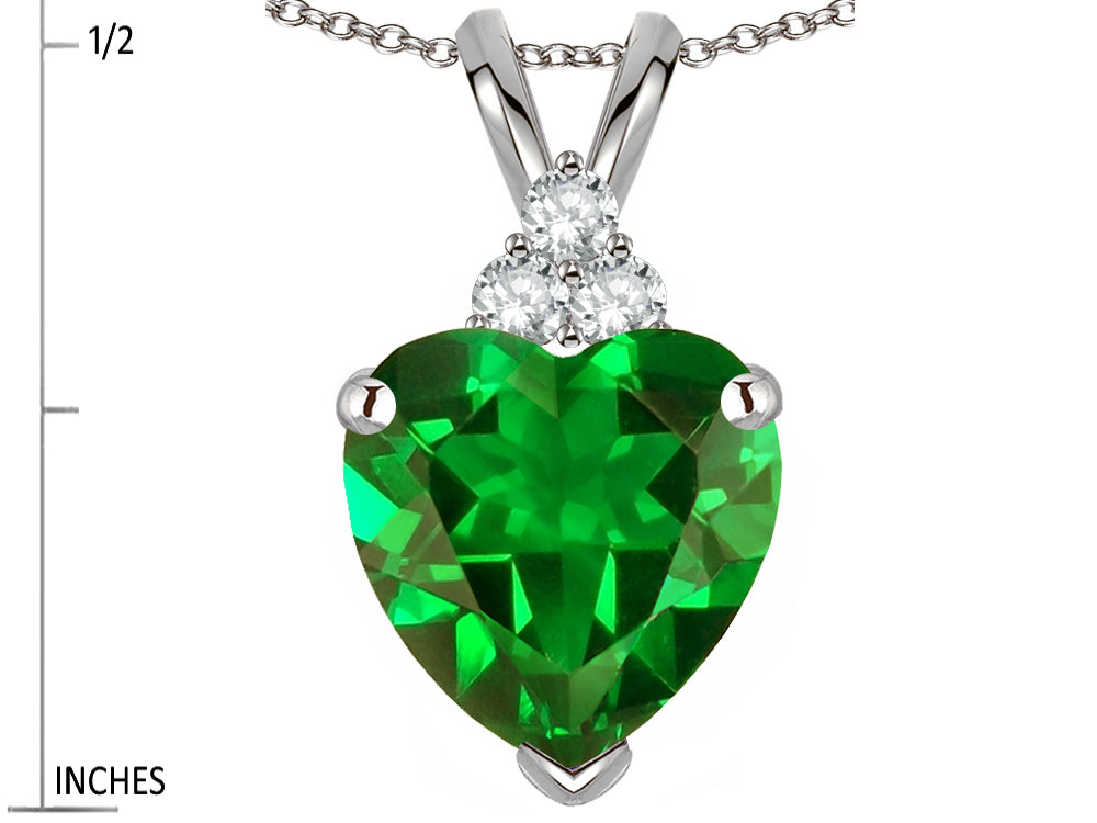 Star K™ 8mm Heart Shape Simulated Emerald Three Stone Pendant Necklace