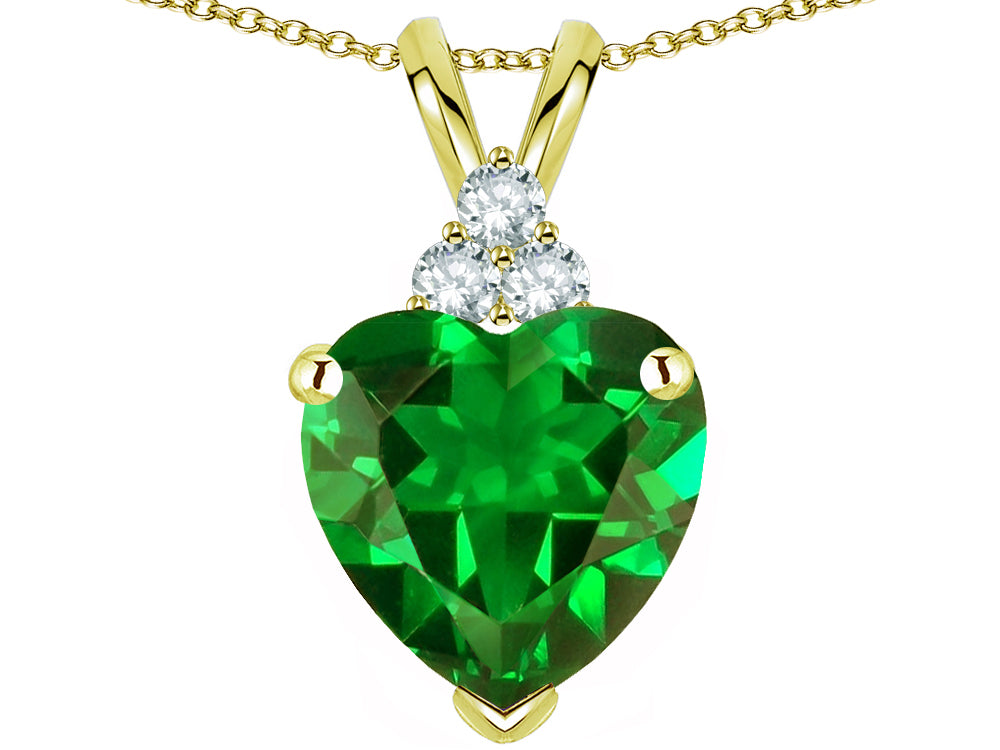 Star K™ 8mm Heart Shape Simulated Emerald Three Stone Pendant Necklace