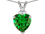 Star K™ 8mm Heart Shape Simulated Emerald Three Stone Pendant Necklace