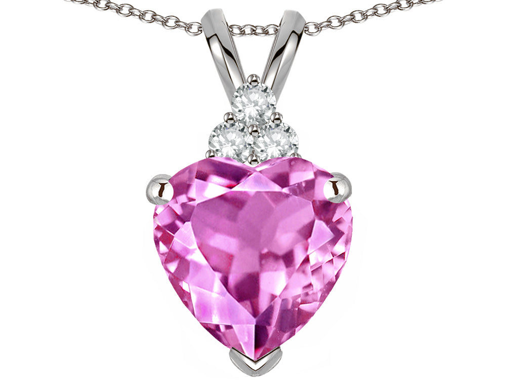 Tommaso Design™ Heart Shape 8mm Created Pink Sapphire Heart Pendant Necklace