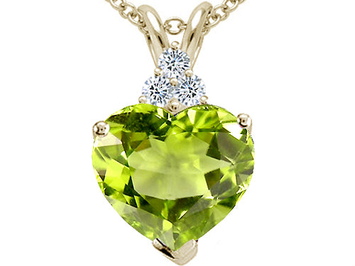 Tommaso Design™ Heart Shape 8mm Genuine Peridot and Diamond Pendant Necklace