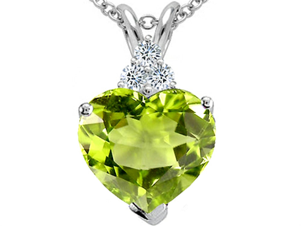 Tommaso Design™ Heart Shape 8mm Genuine Peridot and Diamond Pendant Necklace