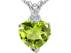 Tommaso Design™ Heart Shape 8mm Genuine Peridot and Diamond Pendant Necklace