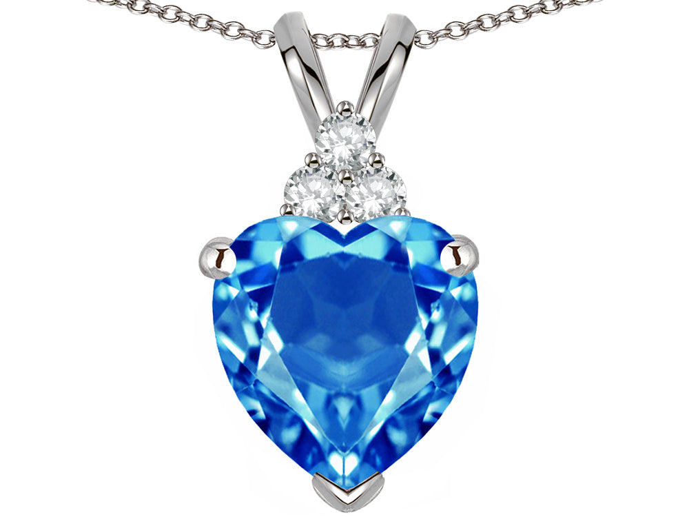 Tommaso Design™ Heart Shape 8mm Genuine Blue Topaz Pendant Necklace