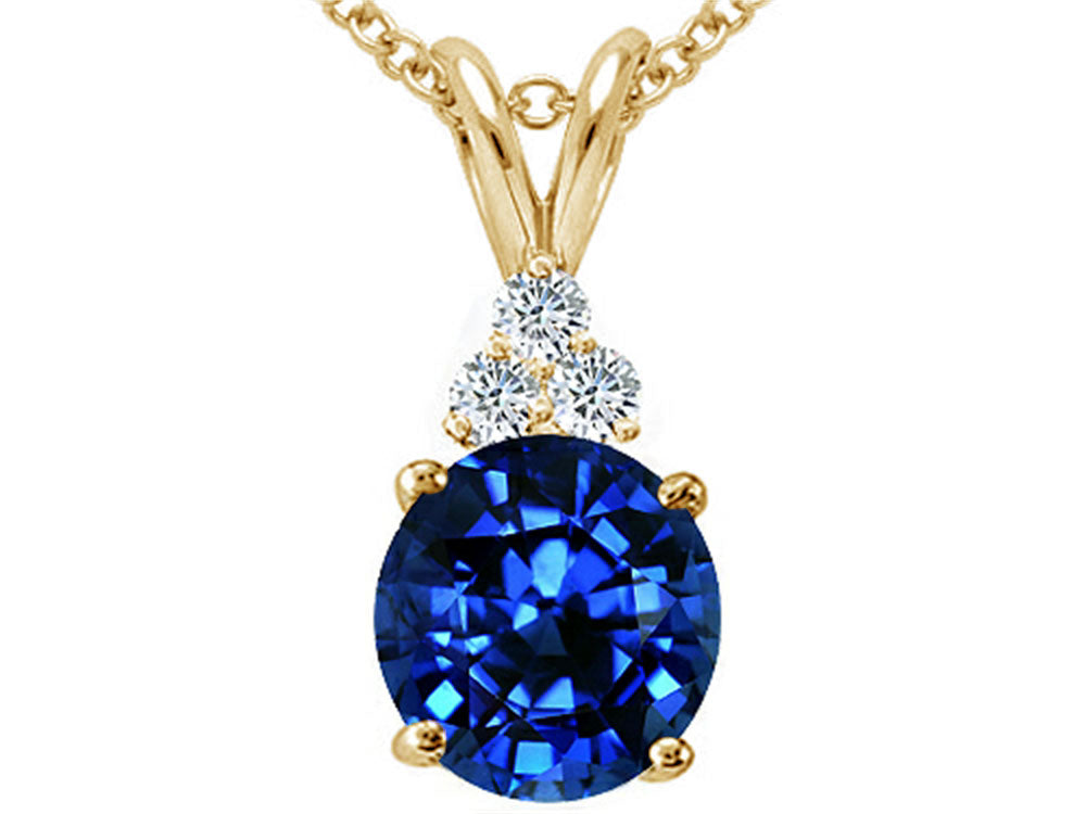 Tommaso Design™ Round 7mm Created Blue Sapphire Pendant Necklace
