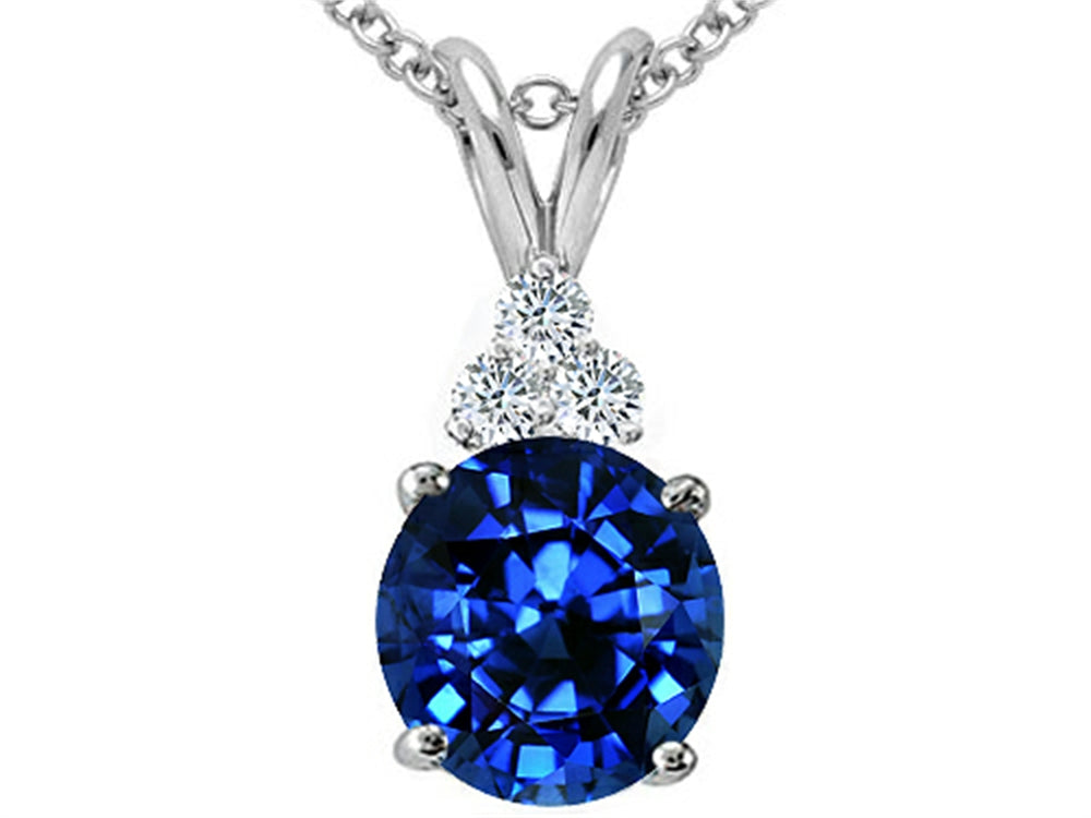 Tommaso Design™ Round 7mm Created Blue Sapphire Pendant Necklace