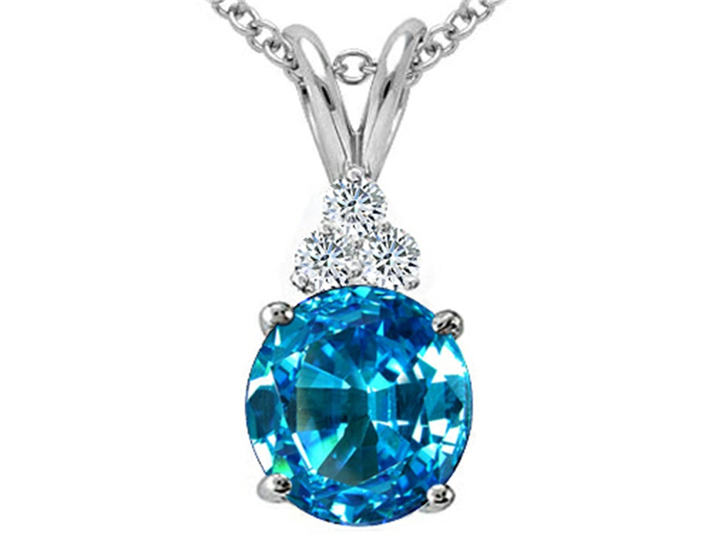 Tommaso Design™ Round 7mm Genuine Blue Topaz Pendant Necklace
