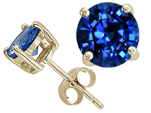 Tommaso Design™ 7mm Round Created Blue Sapphire Earrings Studs