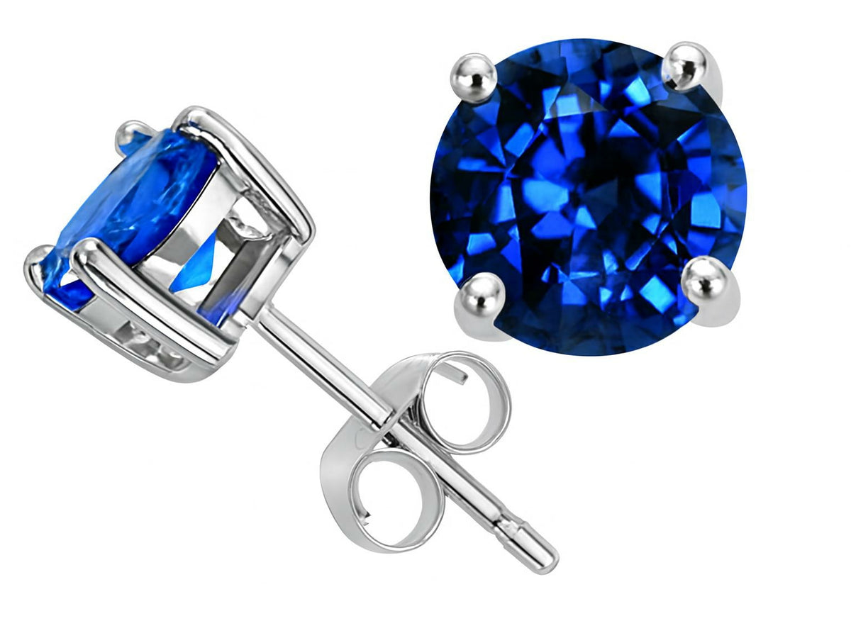 Tommaso Design™ 7mm Round Created Blue Sapphire Earrings Studs