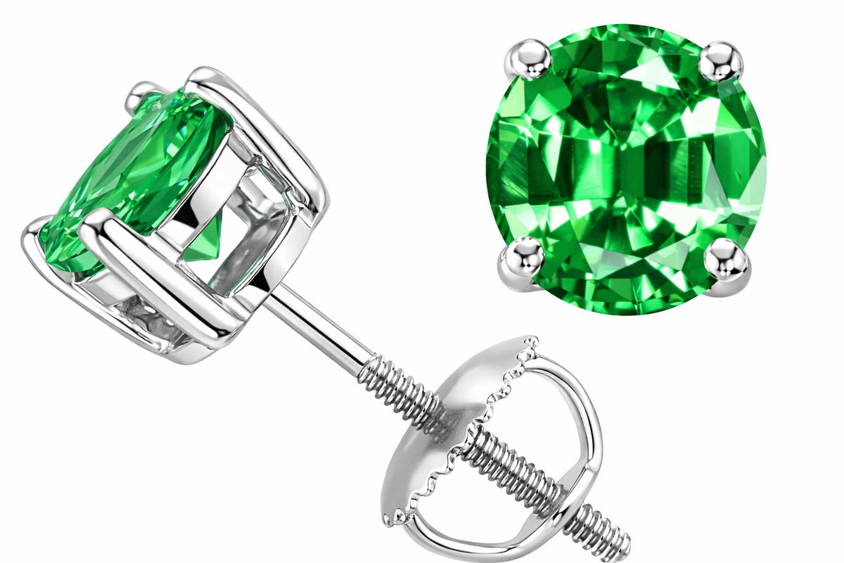 Tommaso Design™ Round 6mm Simulated Emerald Screw Back Earrings Studs